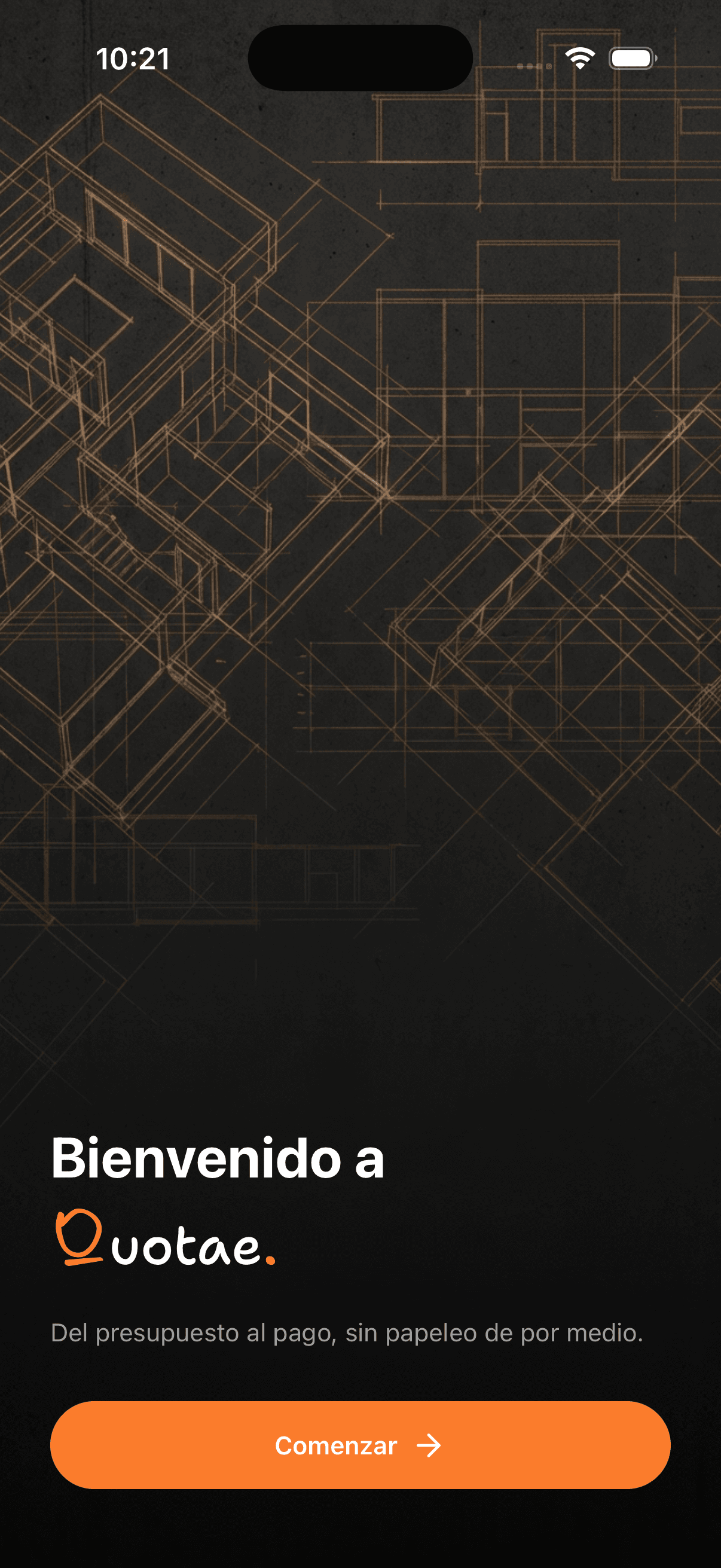 Pantalla de bienvenida de Quotae
